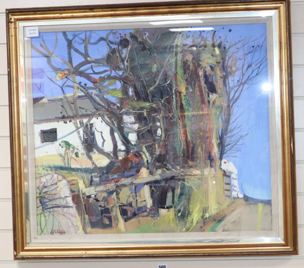 James Fullarton (1946-), oil on canvas, Mediterranean cottage and trees, signed, 64 x 74cm